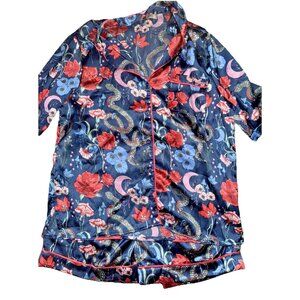 Their Nibs Teal Satin Floral PJs Shorts Shirt Size Large
